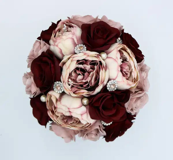 Rose Gold Dusty Rose and Burgundy Peony Bouquet - Ramos