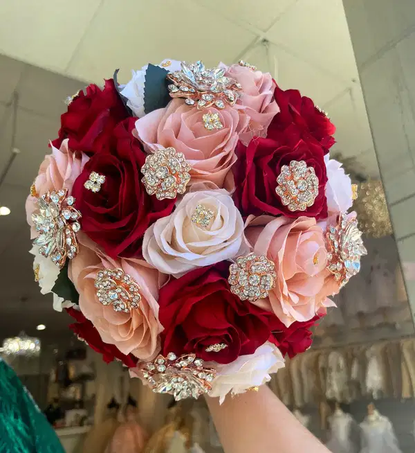 Dark Red Blush and Ivory Quinceanera Bouquet - Ramos