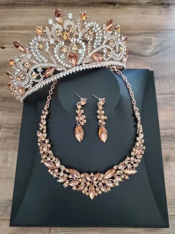 Rose Gold Quince Crown and Jewelry Set - Headpieces