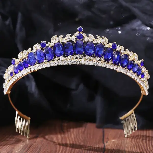 Royal Blue Gemmed Tiara - Headpieces