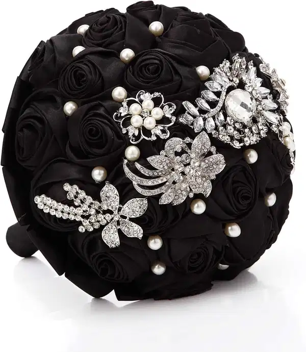Silk Rose Rhinestone Brooch Bouquet - Quinceañera Ramos