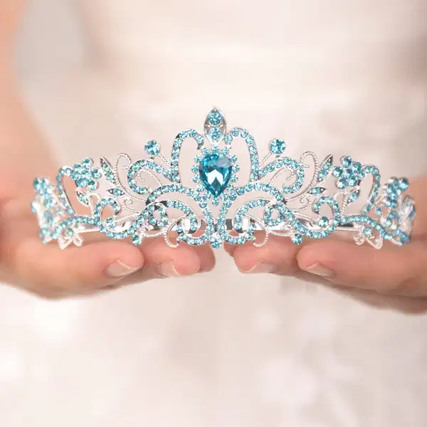 Silver Blue Crystal Tiara - Quinceañera Headpieces