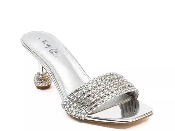 Sassy Crystal Slide Sandal In Silver - Shoes