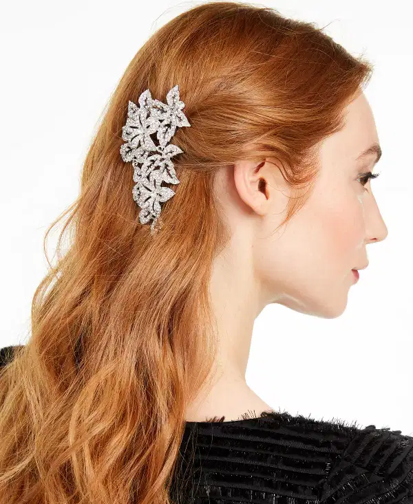 Silver Tone Pave Flower Hair Comb - Headpieces