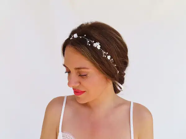 Silver and White Delicate Flower Pearl Headband - Headpieces