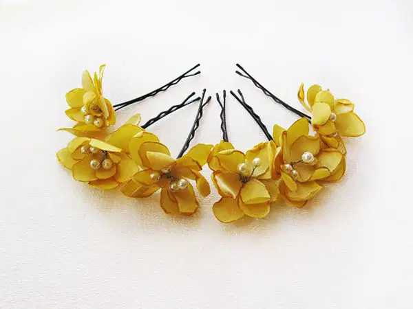 Small Yellow Flower Hair Pins - Headpieces
