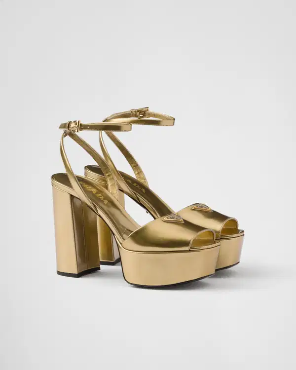 Prada Gold Metallic Leather Platform Sandal - Shoes