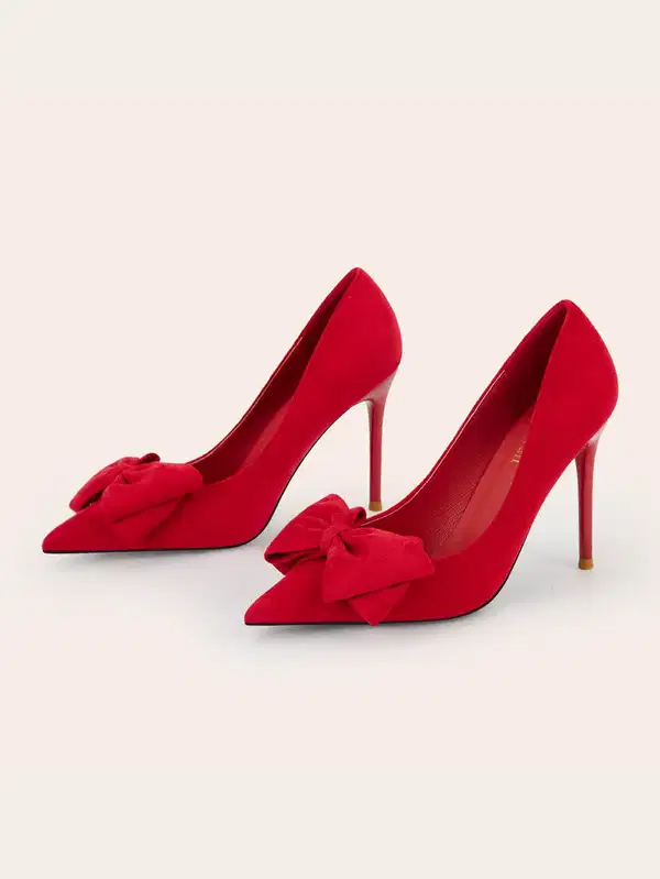 Red Suede Bow Stilettos - Shoes