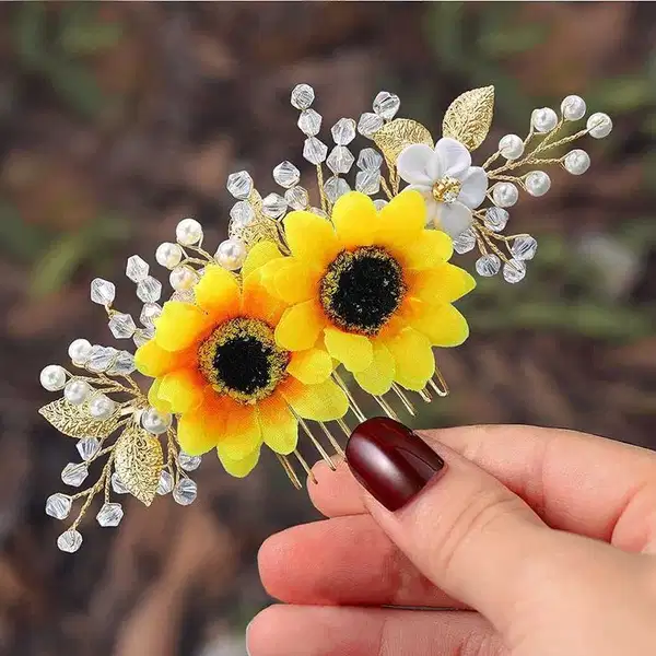 Sunflower Crystal Hair Comb - Headpieces