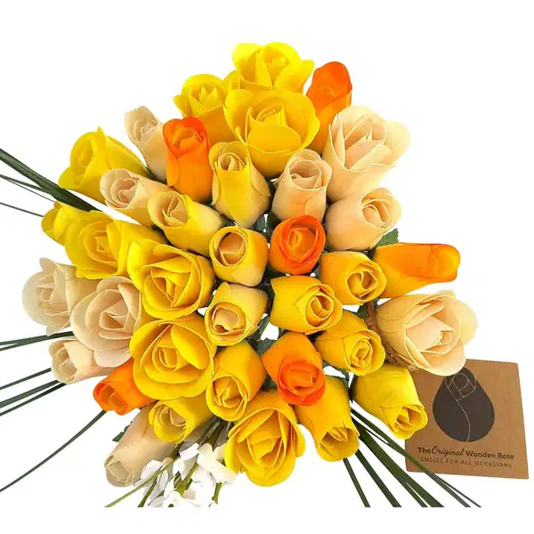 Yellow Sunshine Birchwood Rose Bouquet - Ramos