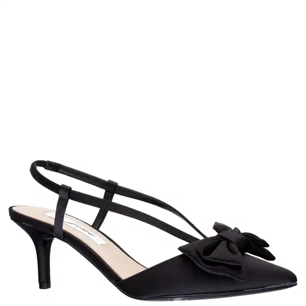 Black Satin Kitten Heel Slingbacks - Shoes