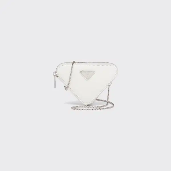 Prada Mini Brushed Leather Triangle Chain Pouch - Purses