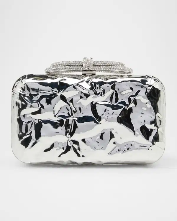 Double Bow Wrapped Mirror Leather Clutch Bag - Purses