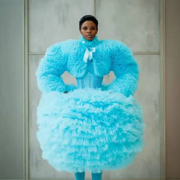 Blue Tulle Sheer Ballon Dress - Dresses