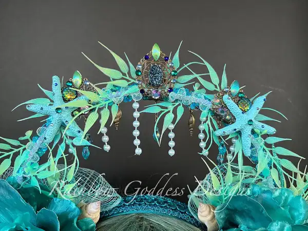 Turquoise Feathered Tiara Halo Headpiece - Headpieces