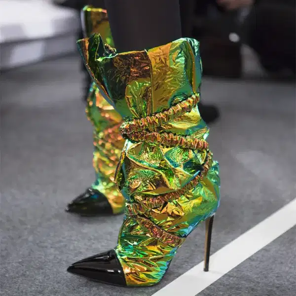 Fuorescent Green Pointed Toe Stiletto Ankle Boots - Shoes