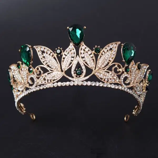 Vintage Green Rhinestone Tiara - Headpieces