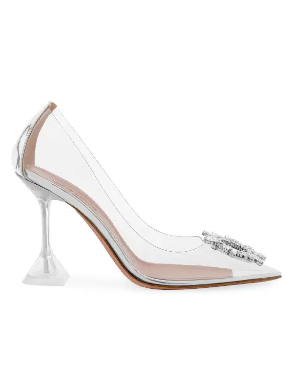 Transparent High Heels with Rhinestone Buckle - Shoes
