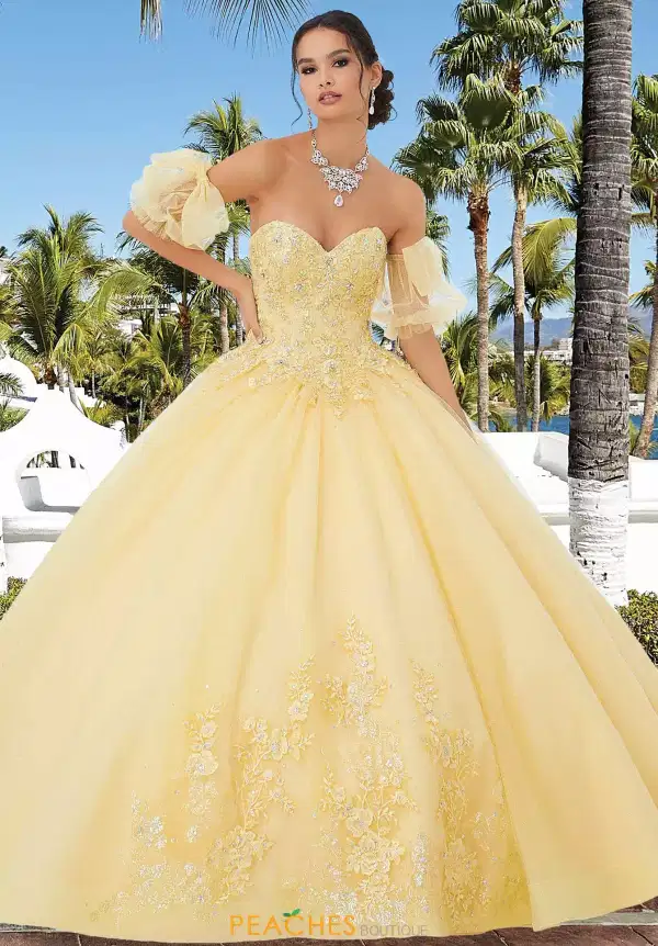 Vizcaya Yellow Foral Appliques Gown - Dresses