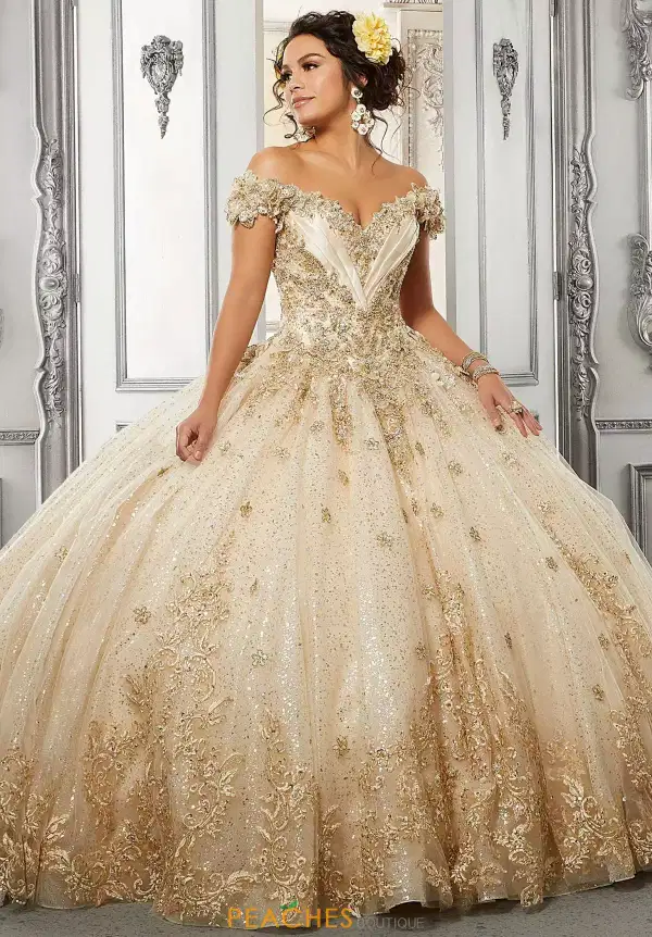 Vizcaya Satin Ribbon Glitter Applique Bodice - Quinceañera Dresses