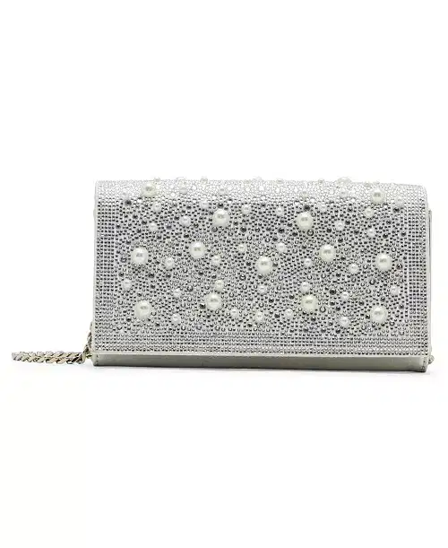 Silver Rhinestone Zipped Pouch - Purses