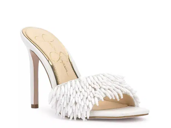 Jessica Simpson White Beaded Fringe Stiletto Sandals - Shoes
