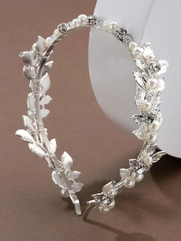 Faux Pearl Leaf Decor Headband - Headpieces