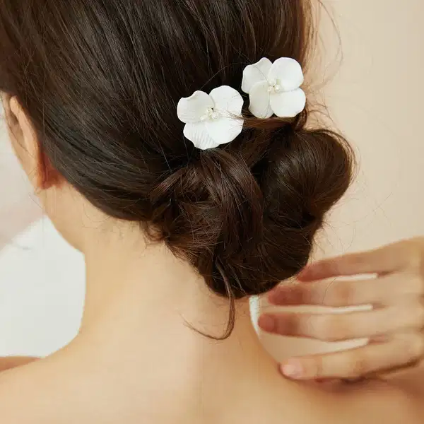 White Porcelain Flower Hair Pins - Headpieces