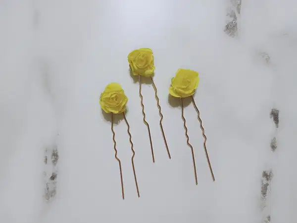 Yellow Rose Hair Pins - Headpieces