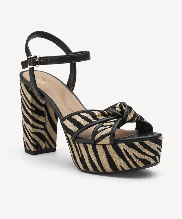 Raffia Zebra Print Platform Sandal - Shoes