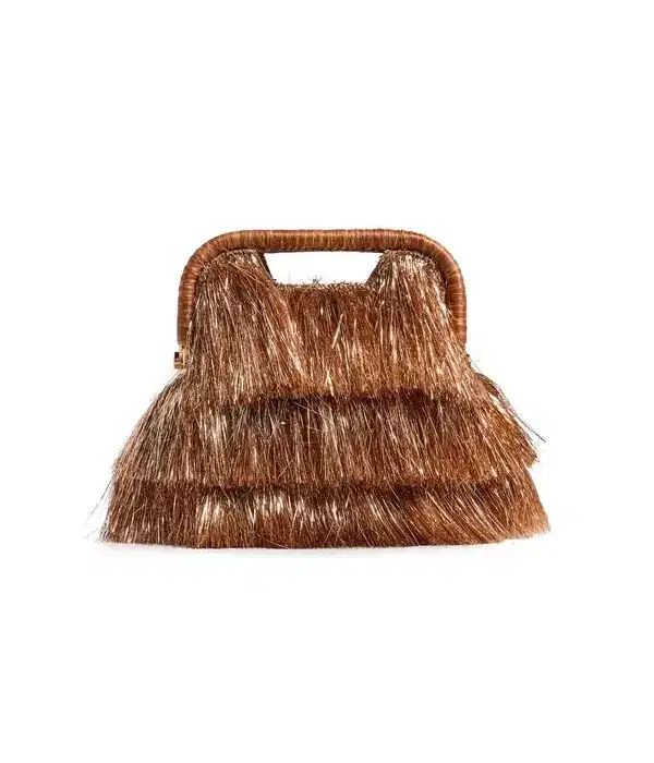 Brown Fringed Raffia Mini Bag - Purses