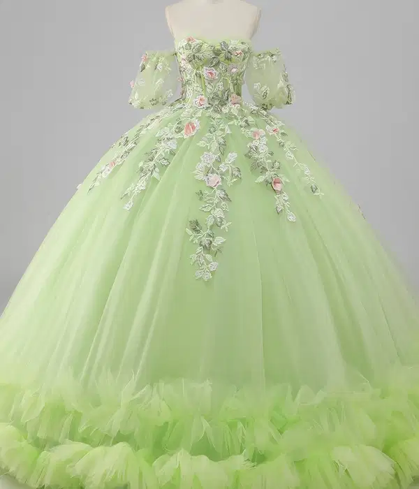 Princess Lemon Green Tulle Ball Gown - Dresses