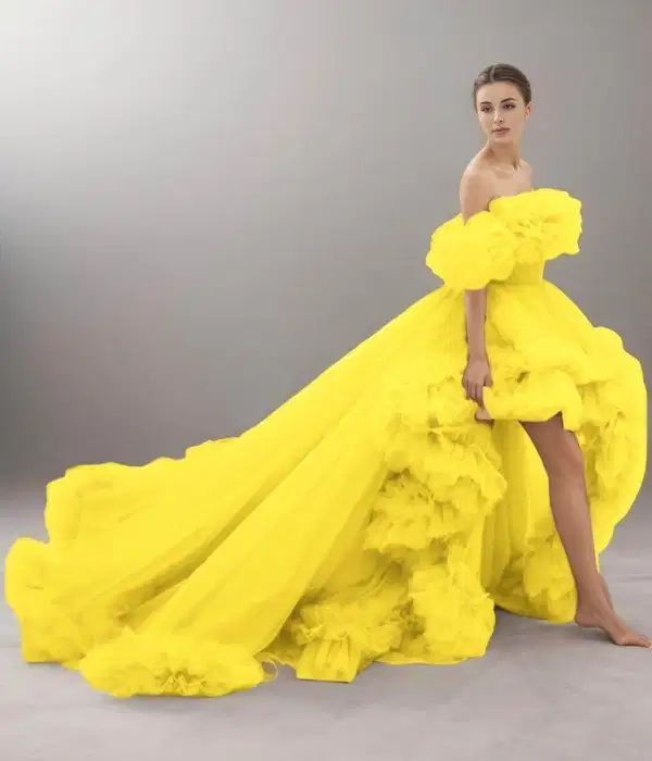 A-Line Court Yellow Tulle Dress - Dresses
