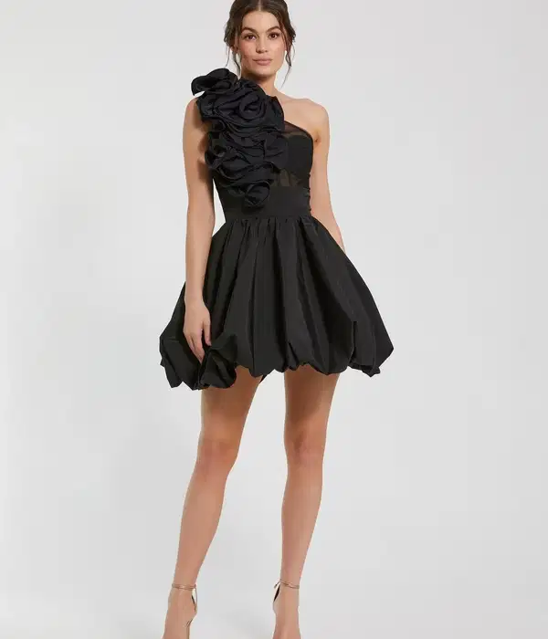 Black Taffeta One Shoulder Mini Dress - Dresses