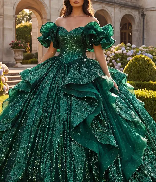 Sparkly Dark Green Princess Sequin Dress - Dresses