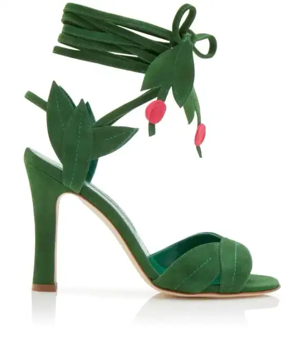 Green Suede Lace-Up Sandals - Shoes