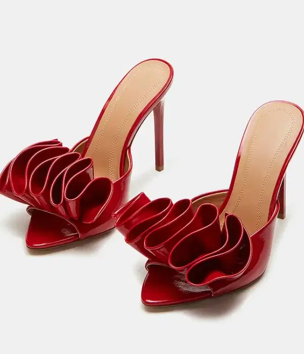 Red Ruffles Mule Shoes - Shoes