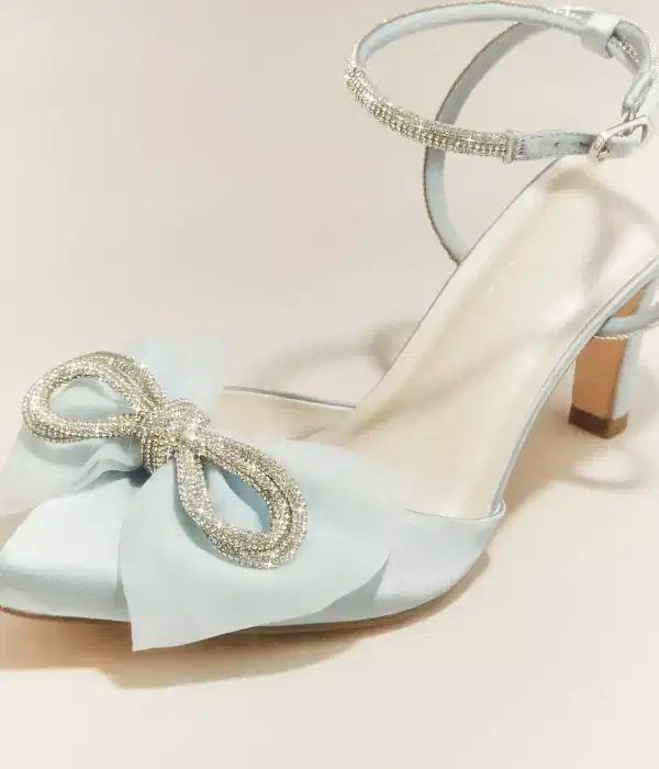 Sky Blue Organza Bow Heels - Shoes