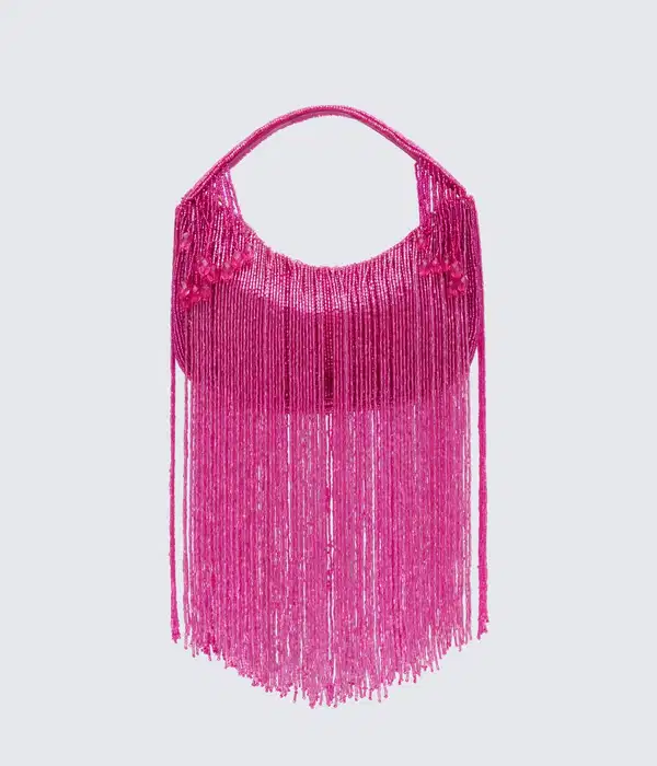Angelle Pink Embellished Fringe Bag - Purses