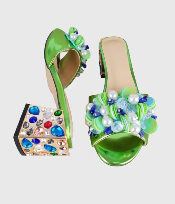 Embellished Slippers In Green - Shoes