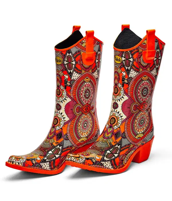 Aztec Bright Orange Cowboy Wellies - Shoes