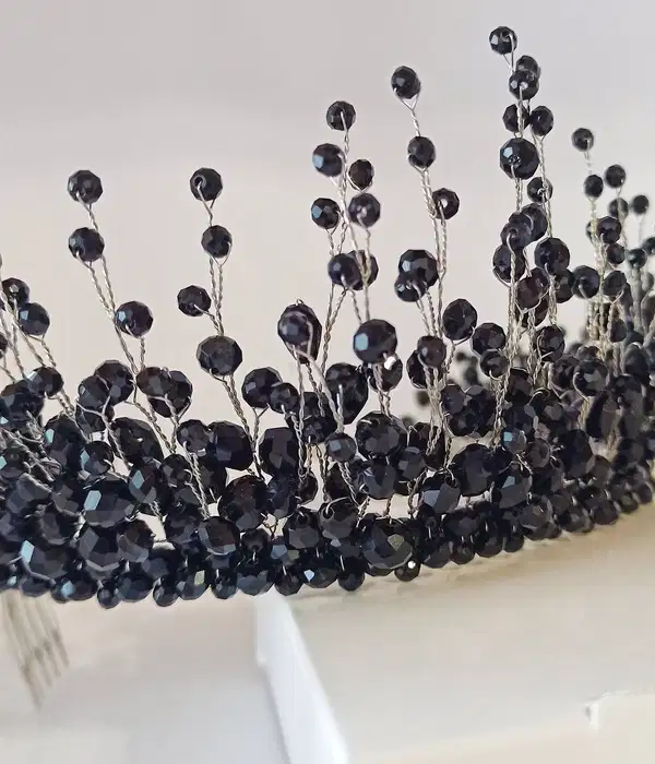 Handmade Crystal Black Tiara Crown - Headpieces