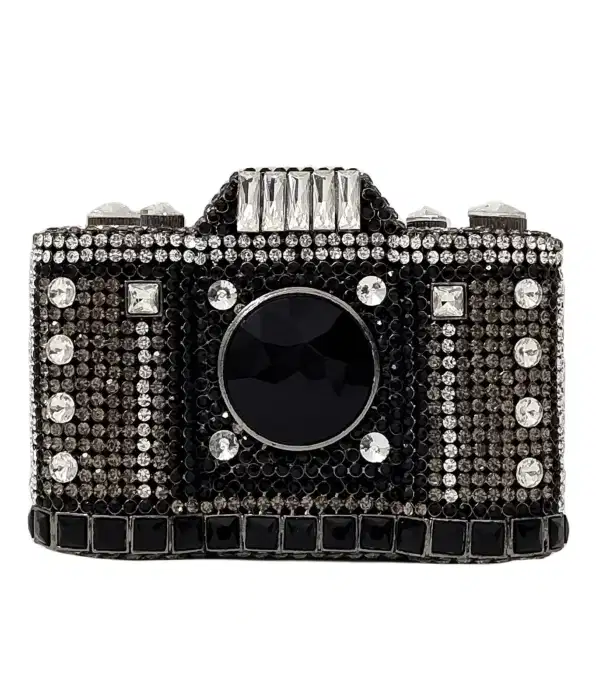 Black Rhinestone Camera Bag - Purses