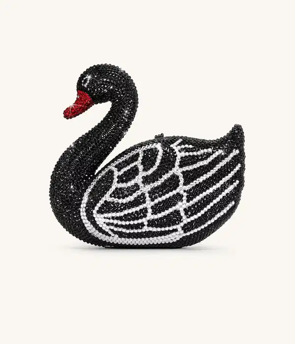 Kinsley Black Crystal Swan Clutch - Purses