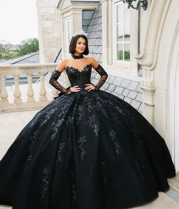 Shimmering Black Mis Quince Gown - Dresses