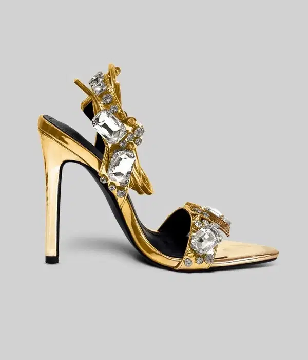 Golden Bronze Rhinestone High Heels - Shoes