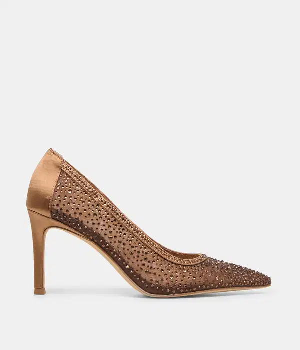 Kashe Crystal Bronze Mesh Heels - Shoes