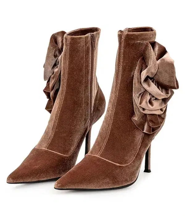Bronze Velvet Stiletto Ankle Boots - Shoes