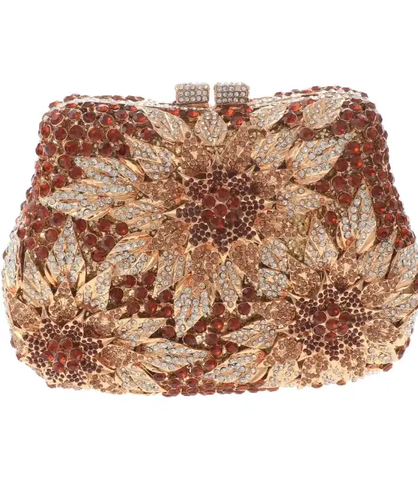 Brown Golden Rhinestone Crytal Clutch - Purses