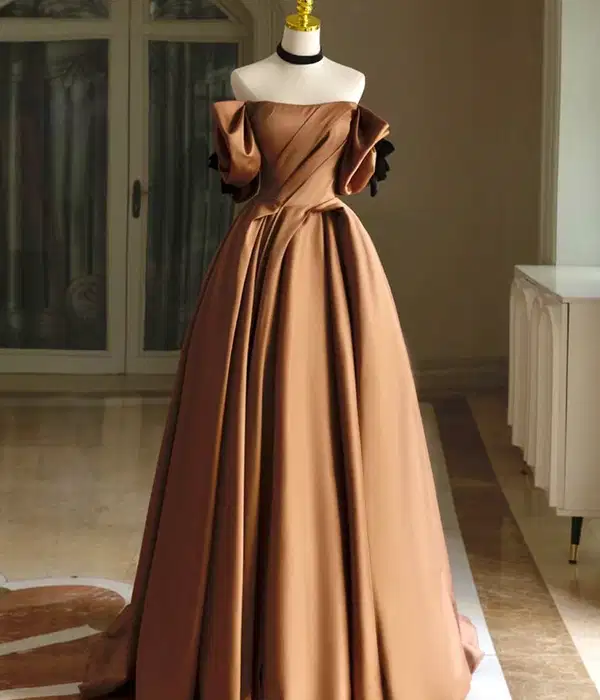 Satin Brown Long Formal Dress - Dresses